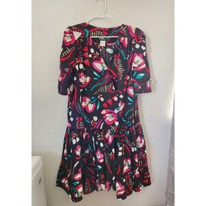 Vintage Chez California by Tandy Black Floral V Neck Ruffled Dress Size 18W